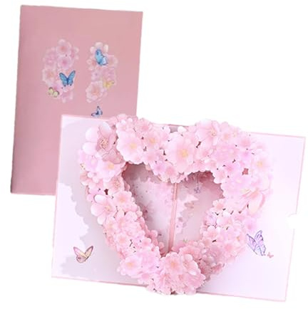FENQURO geburtstagskarte, 3D-Pop-Up-Karte Sakura-Herz mit herausziehbarer Nachricht, handgefertigtes Blumendesign, perfekt für Muttertag, Jubiläen, Geburtstage und mehr, entworfen in Japan