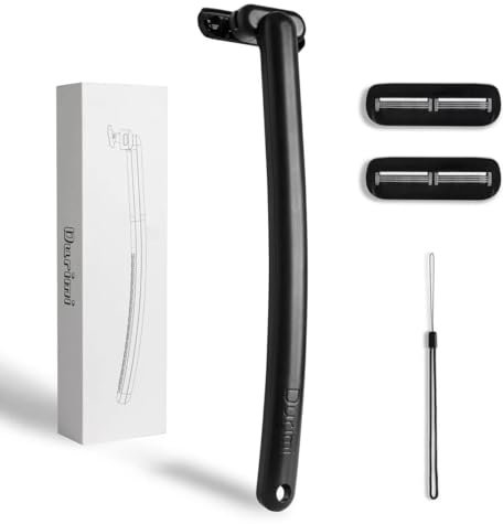 Durimi Rückenrasierer Herren - Trocken & Nass - Körperrasierer für Rücken, Brust, Beine, Arme & Bauch - Ergonomischer Langgriff - Präzisionsklinge aus Edelstahl - Schwarz (Einzelpackung)