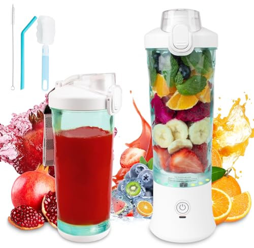 Smoothie Blender, Personal Blenders for Shakes and Smoothies with 6 Blades, 600ML Portable Blender Rechargeable USB with BPA Free Cup and Lid, Mini Blenders for Home,Gym, Travel