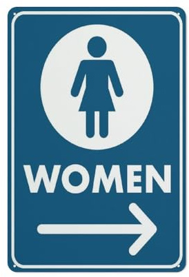 asbwuo Cartello in metallo con freccia a destra blu per toilette per donne, cartello rustico in metallo, decorazione da parete per casa, bar, cucina, 12 x 8 pollici