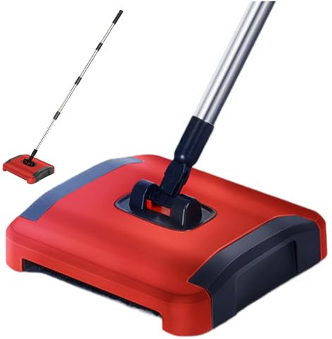BEAHING Floor Sweeper, Carpet Sweeper Manual 3 Rolling Brushes Floor Carpet Brush with Wheels and Large Waste Bin 43inch Detachable Cleaner for Pet Hair Dust Debris, Brush