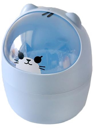 Mini Trash Can with Lid, Small Waste Bin - Portable Desktop Dustbin for Office Desk, Bedroom, Car Desk Table Can,Bathroom Living Room Kitchen Dressing Plastic Wastebasket Bins Swing Lid (Blue)