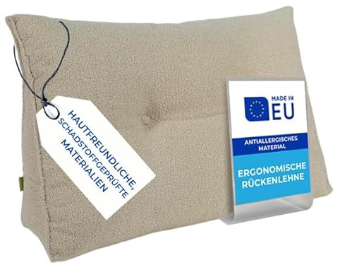 Pillows24 Bouclé Rückenkissen für Bett & Sofa 120cm, abnehmbarem Bezug | Bequemes Keilkissen und Lesekissen fürs Bett, waschbarem Bezug, Großes Sofakissen für Rückenlehne und Sofa, Beige