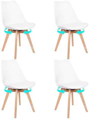 EGGREE 4er Set Esszimmerstuhl Drehbar, Stuhlbeine aus Holz, Gepolstert Stühle ohne Arme Drehstühl - Weiß