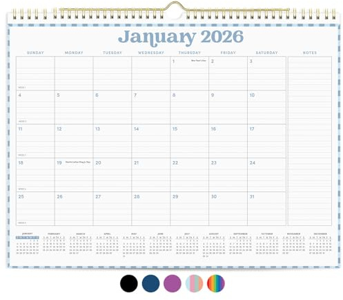 PAPERAGE 2026 Calendar, 12 Months (January 2026 - December 2026), Medium (11.5 in x 14.75 in), Minimalist Wall and Desk Calendar with Monthly Views, Yearly Plans & Notes Section – Pastel