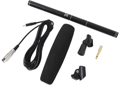 Hamwesh Microphone, Dual Mic Cores External Condenser Professional Microphones with Shockmount Windscreen, XLR for Video Interview ENG Film Recording