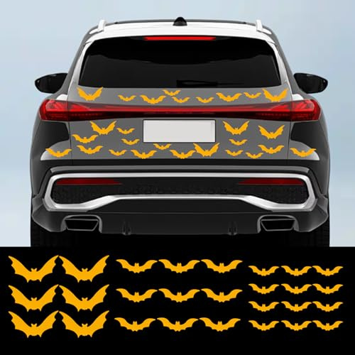 27 Stück Horror Fledermaus Vinyl Auto Aufkleber Winzige Fledermäuse Halloween Auto Karosserie Aufkleber DIY Laptop Wand Heimdekoration (reflektierend gelb)
