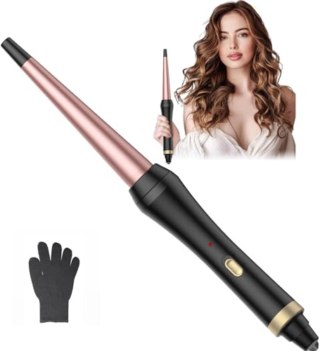 UKLISS Lockenstab [kegelförmig 13-25mm] Reise Hair Curler | für Kurze und Mittellanges Haar, mit Hitzehandschuh, natürliche Locken, Spirallocken & Beach Waves, Doppelspannung (Schwarz)