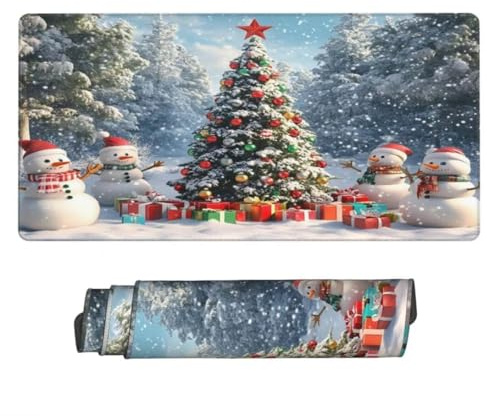 Tapis de Souris Sapin de Noël 1200x600 mm XXL Tapis Souris Gaming Grand, Mouse Pad Bonhomme de Neige sous Main Bureau Imperméable et Base en Caoutchouc Antidérapant pour Maison, Bureau -MP620