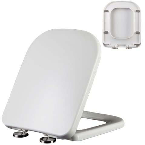 Giural 44 * 36cm,Sedile WC Quadrato, ASSE WC Rettangolar Copriwater Universale con Chiusura Ammortizzata, Fissaggio Dall'alto, Sgancio Rapido, Tavoletta WC Rimovibile, Bianco