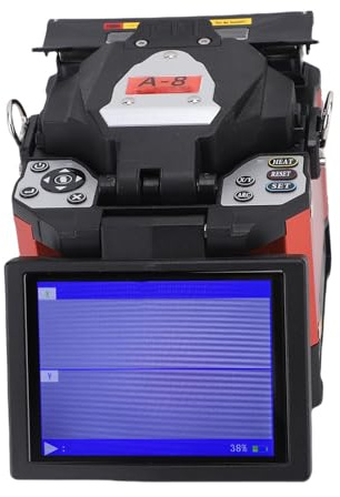 FTVOGUE Giuntatrice per Fusione di Fibre Ottiche, Saldatrice per Fibre Ad Alta Precisione Completamente Automatica con LCD 5,0 Pollici per Spina FTTH EU 100-240 V, Giunzione Rapida di 6 Secondi,