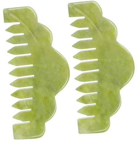2 Stück Jade Kopfhautmassagekämme für Damen, Antistatisch | Natürliches Jade, Runde Spitzen, Glatte Oberfläche, Leichter Griff, für Spa Routine, Salon und Reisen