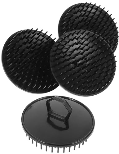 4 Stück Kopfhautmassagegerät aus Pe in Schwarz für Haare | Peelingbürste und Reinigungsbürste, Rundes Format, zur Anwendung unter Dusche