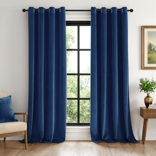 EMEMA Samtvorhänge mit Ösen Dunkelblau Blickdichte Vorhang 2er H245xB140cm | Samtvorhänge mit Ösen Gardinen Deko Wohnzimmer Weich Verdunkelung Curtains Thermovorhang Schalldämmend Schlafzimmer Gardinen