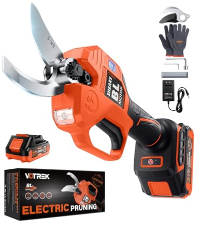 VOTREK® 1.6'' Electric Secateurs, Professional Cordless Shears Less Effort | Battery Included, SK5 Carbon Steel Blades, Teflon Coating, 600W Brushless Motor, Garden Pruning Pruner for Tree Shrubs Branch