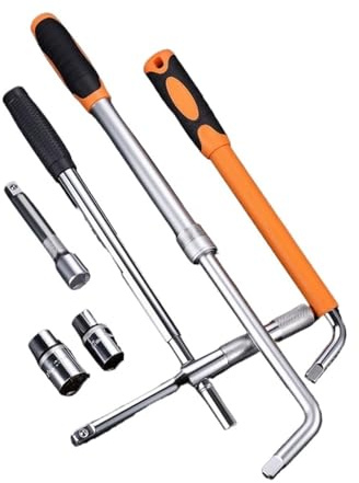 HSYDUHAE Umschaltknarre Teleskop-Reifenschlüssel mit verlängerter Öse, verstellbare Radmutter Stecknüssen (17 mm, 19, 21, 23 mm) Drehmomentschlüssel(Type A)