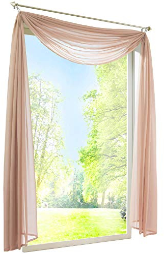 BAILEY JO 1er-Pack Querbehang Transparent Voile Freihanddeko Gardinen Schals (HxB 145x600cm, Sand)