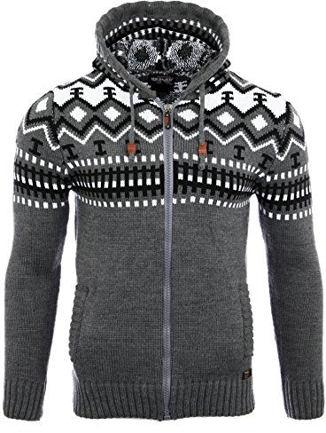 Reslad Herren Grobstrick Norweger Pullover Winter Strickjacke Kapuzenpullover RS-3104 (S, Anthrazit)