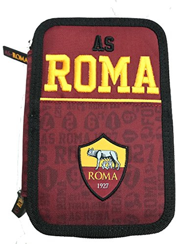A.S. ROMA Panini Astuccio per bambini 3 scomparti con cerniera, perfetta per l'anno scolastico 2018, giallo/rosso
