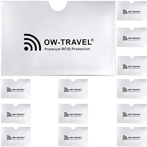 OW-Travel Custodie Blocco RFID - ANTI FRODE - La Protezione di Carte di Credito/Debito e di Identità per Portafogli Passaporto - Isolamento Chip Contactless RFID e Radio NFC (Protectores Tarjeta 10)