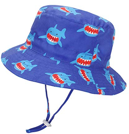 LACOFIA Sombrero de Sol bebé Gorro Verano para niños Sombrero Playa de ala Ancha Proteccion Solar para niños con Correa Ajustable para la Barbilla Squalo BLU 2-3 Anni