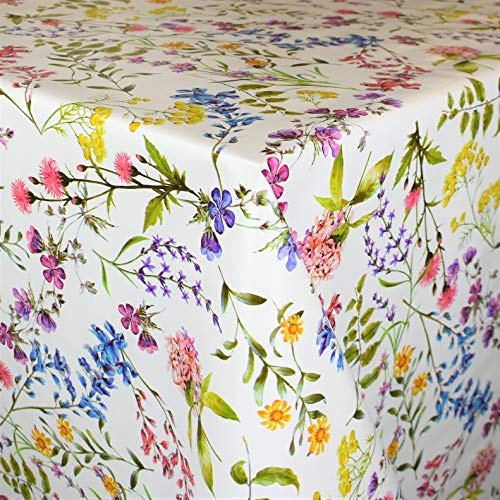 KEVKUS Wachstuch Tischdecke Meterware B4033-01 Bunte Blumenwiese Sommer wählbar in eckig rund oval (Rand: Paspel (mit Kunststoffband), 120 x 160 cm eckig)