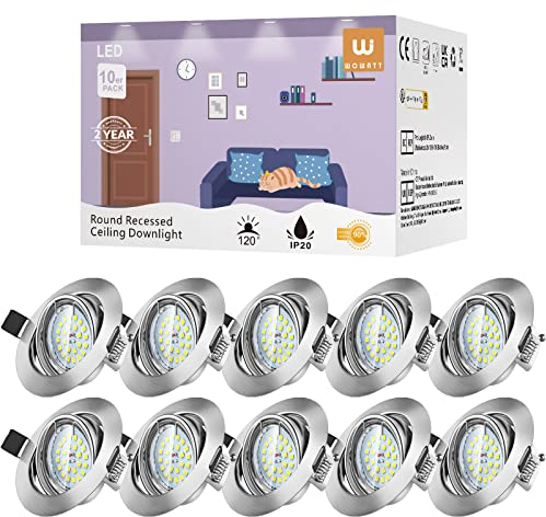 wowatt 10x LED Einbaustrahler 230V 6000K Kaltweiß Schwenkbar LED Einbauleuchte Set Einbauspots inkl. 10x 6W GU10 Spots f. Loch 68-80mm Rund Deckeneinbaustrahler 600lm Ersetzt 50W Deckeneinbauspot