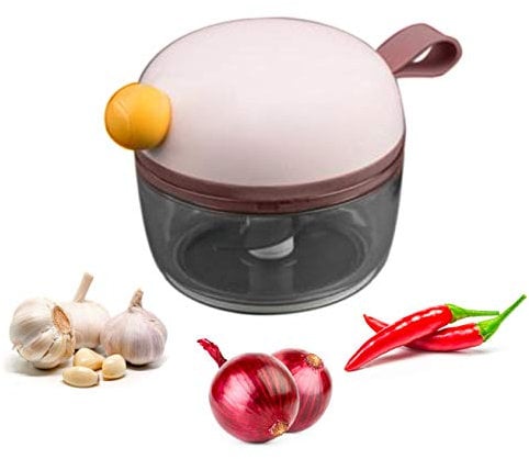 DRIP Mini Chopper Food Processor Manual Kitchen Onions Vegetables Grinder Garlic Handheld Pull String Chilli Ginger Pepper Portable Baby (Cherry Pink)