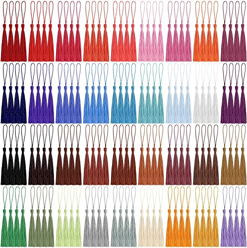 Homkeen 120 handgefertigte seidige Quasten, Quasten-Lesezeichen, Quasten-Anhänger, Seil, Quaste mit Schlaufe und ca. 39 Farben