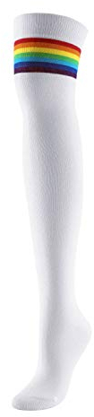 Faletony Damen Regenbogen Overknee Strümpfe Kniestrümpfe gestreifte Sportsocken College Cheerleader Kostüm Baumwollstrümpfe Overknees mit 3 Streifen Gestreifte für Damen Mädchen Kinder (Weiß)