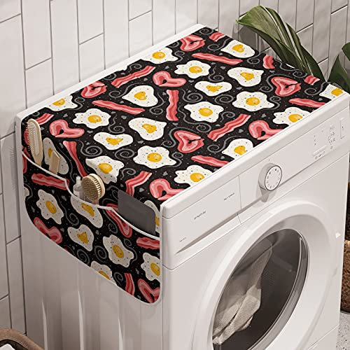 ABAKUHAUS Speck Waschmaschinen-Organizer, Yummy Protein Frühstück, Anti-Rutsch-Stoffabdeckung für Waschmaschine und Trockner, 47 cm x 120 cm, Mehrfarbig
