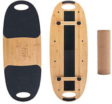 XCMAN Balance Board in Bambus mit verstellbaren Stoppern 3 Verschiedene Distanzmöglichkeiten Surf Balance Board für Surfen, Skifahren, Snowboarden, Skateboardtraining