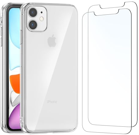 NEW'C Hülle für iPhone 11 Ultra Transparent Silikon Weiches TPU Gel und 2 × Panzer Schutz Glas für iPhone 11