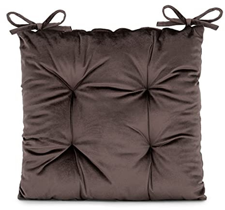 AmeliaHome Stuhlkissen mit Bändern 40x40 cm Sitzkissen Samt Velvet Optik Aleksa Braun