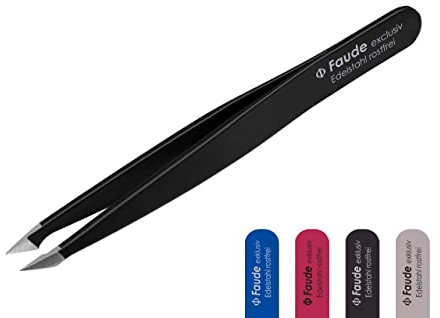 Faude Kombipinzette - Spitzpinzette für Splitter, und Augenbrauenpinzette für eingewachsene und feine Härchen in Einem (schwarz)