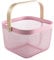 HOJKMA Panier de rangement en maille d'acier avec anse en bois, panier de rangement multifonction en fil métallique suspendu, idéal pour la cuisine, la salle de bain, le shopping, rose