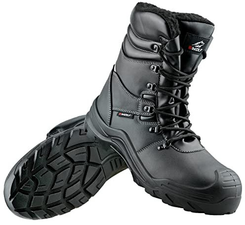 BWOLF Grizzly Winter Arbeitsschuhe Herren S3 Winter Sicherheitsschuhe Herren S3, Wasser- und öl-beständig, rutschfest, mit Re-flect-Technologie und ergonomischer Sohle (Schwarz, Numeric_42)