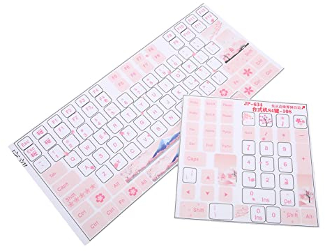 ASHATA Universal English Keyboard Stickers, Pink and White Mechanical Keyboard Keycap Stickers for 84 to 108 Keys Keyboard PC/Computer/Laptop