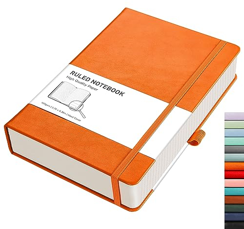 RETTACY Notizbuch A5 liniert - Dickes Tagebuch mit 320 nummerierten Seiten, 1 Rücktasche und hochwertigem Hardcover für Frauen und Männer im Büro oder in der Schule, 14,5 x 21 cm - Orange