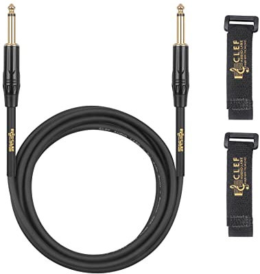 Clef Audio Labs Instrument Guitar Cable, 10ft - 1/4 inch TS Straight to Straight Electric bass Guitar AMP Cord, 22AWG, Black Zinc Alloy Shell, PVC Jacket