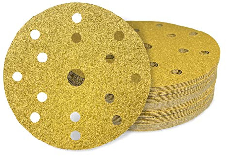 AWAPRO Schleifscheiben mit Klett - Ø 150mm, Körnung P220, 15 Loch in Gold - 50 Stück - Schleifpapier rund für Exzenterschleifer, Holz, Metall uvm. schleifen