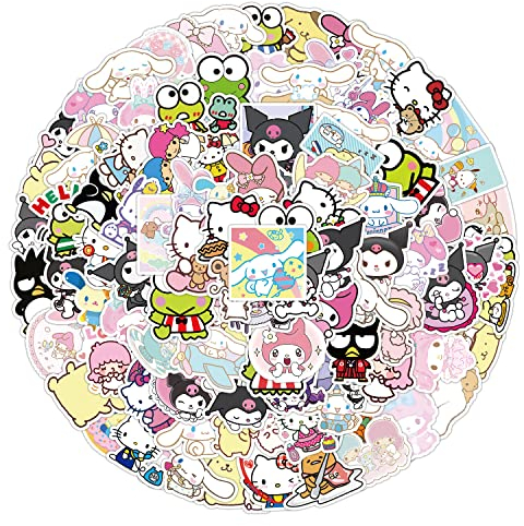 Bric dodo 100Pcs Melody Kulomi Stickers Laptop Car Scrapbook Phone Skateboard Suitcase Luggage Bike Hello Kitty Stickers Vinyl Waterproof Aesthetic Personalised Stickers for Teens Children
