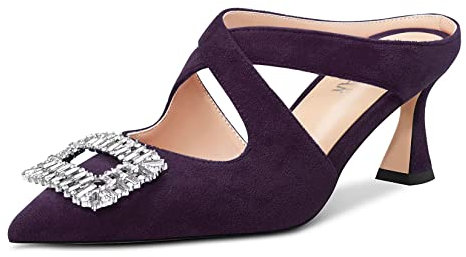 HEUIVZAR Donna Medio Chunky Blocco Tacco Heel a Punta Slingback Sandali Diamante Cristallo Feste Dress 6.5 CM Heels Viola Scamosciato A 44 EU