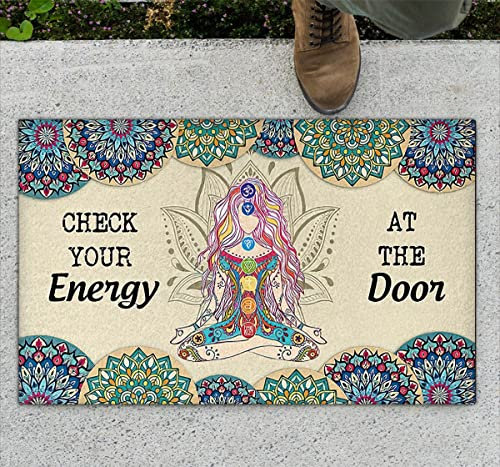 Check Your Energy Yoga Doormat, Flannel Microfiber Anti-Slip Area Rug, Home Warming Gift, 24x16 Inch