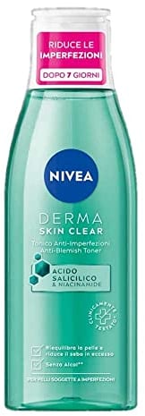 NIVEA Derma Skin Clear Gesichtswasser gegen Unreinheiten 200 ml, Gesichtswasser fettige und Mischhaut mit Salicylsäure, Meersalz und Niacinamid, ausgleichendes Gesichtswasser ohne Ethylalkohol