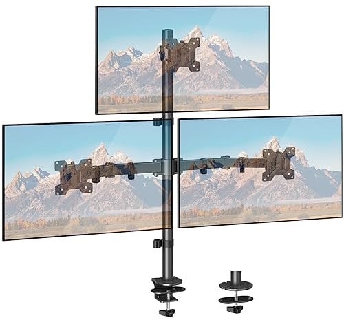 ELIVED Triple Monitor Arm, 806mm Tall Pole Triple Monitor Arm Desk Mount for Most 17-32 Inch Monitors with VESA 75/100mm up to 8KG, with C-Clamp & Grommet Base, Monitor Stand for 3 Monitors EV4013