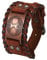 Cupimatch Herren Armband Braun Retro Breites Metall Wikinger Armband Herren PU Leder Armband Punk Style Armbänder Breiter Gürtel Manschette Armreif Rock Wrap für Männer Junge