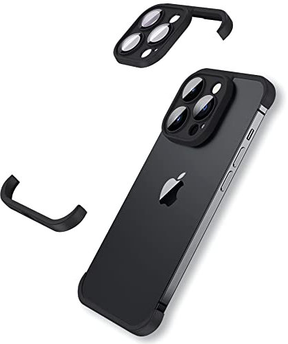 MIMGOAL Frameless Case for iPhone 15 Pro Max Case with Camera Protector, Soft Silicone Shockproof Phone Borderless Cover, Ultra-Thin Lightweight Bumper Frameless Slim Cover Black