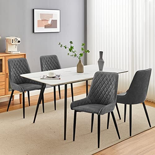 CLIPOP Essgruppen Ausziehbarer Esstisch mit 4 Kunstleder Stühlen, Küchentisch und 4 Stück PU Leder Esszimmerstühle Retro Industrial Esstisch Set für Esszimmer,Küche,Wohnzimmer (Grau Stuhl)