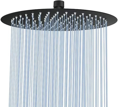 Rain Shower Head, VIGIME 12 Inch Round High Pressure Showerhead, Ultra-Thin Stainless Steel 304 High Flow Rainfall Shower Head with Silicone Nozzle - Matte Black